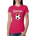 thumbnail image 1 of Wild Bobby, Cute Soccer Mom Ribbon Soccer Ball Gift Sports, Mother's Day, Women Slim Fit Junior Tee, Raspberry, Large, 1 of 3