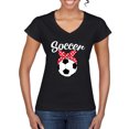 thumbnail image 1 of Wild Bobby, Cute Soccer Mom Ribbon Soccer Ball Gift Sports, Mother's Day, Women Standard V-Neck Tee, Black, Small, 1 of 3
