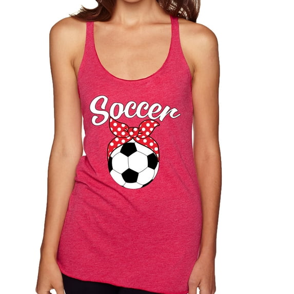 Wild Bobby, Cute Soccer Mom Ribbon Soccer Ball Gift Sports, Mother's Day, Women Tri-Blend Racerback Tank Top, Shocking Pink, Small