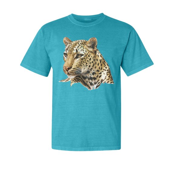 Wild Bobby, Cute Southeast African Cheetah, Animal Lover, Garment-Dyed Washed Look Short Sleeve T-Shirt, Blue Lagoon, Large
