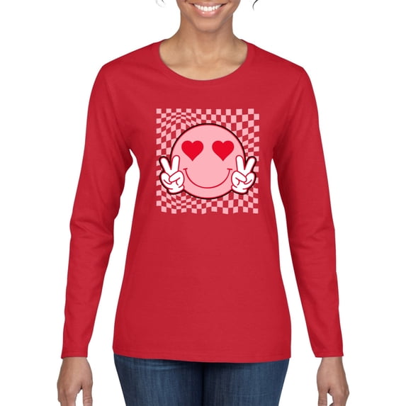 Wild Bobby Cute Trippy Peace Heart Valentine's Day Peace Hipster Vibes Women Graphic Long Sleeve Tee