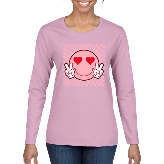 Wild Bobby Cute Trippy Peace Heart Valentine's Day Peace Hipster Vibes Women Graphic Long Sleeve Tee