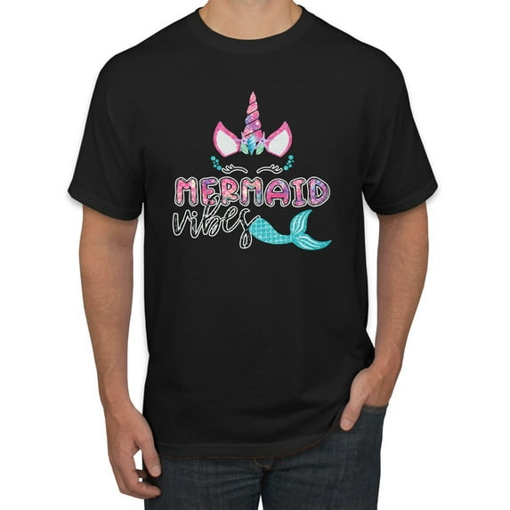 Wild Bobby, Cute Unicorn Mermaid Vibes Children Girl Birthday, Streetwear, Men's Graphic Tees, Black, 3XL