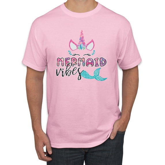 Wild Bobby, Cute Unicorn Mermaid Vibes Children Girl Birthday, Streetwear, Men's Graphic Tees, Light Pink, Medium