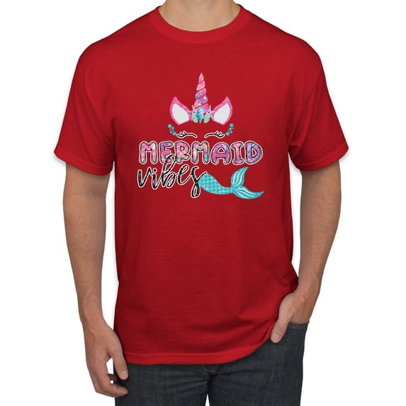 Wild Bobby, Cute Unicorn Mermaid Vibes Children Girl Birthday, Streetwear, Men's Graphic Tees, Red, X-Large