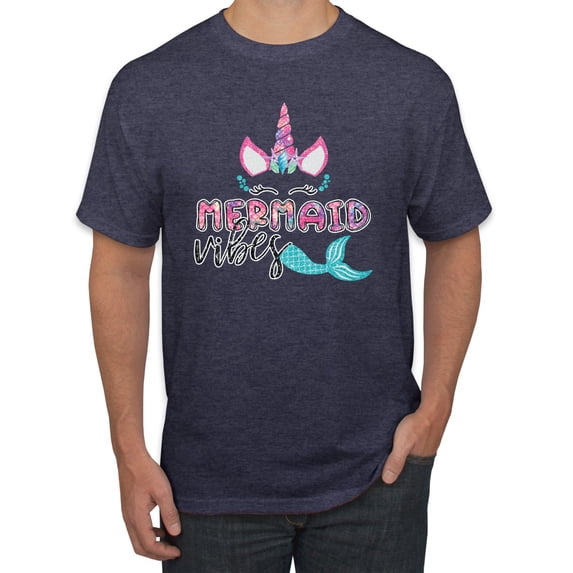 Wild Bobby, Cute Unicorn Mermaid Vibes Children Girl Birthday, Streetwear, Men's Graphic Tees, Vintage Heather Navy, 2XL