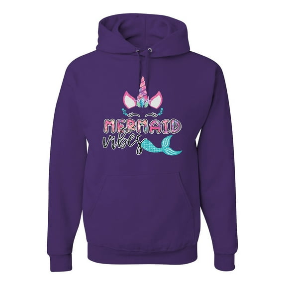 Wild Bobby, Cute Unicorn Mermaid Vibes Children Girl Birthday, Streetwear, Unisex Graphic Hoodie Sweatshirt, Purple, 3XL