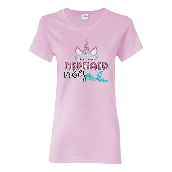 Wild Bobby, Cute Unicorn Mermaid Vibes Children Girl Birthday, Streetwear, Womens Graphic Tees, Light Pink, Medium