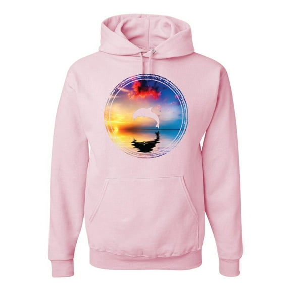 Wild Bobby, Cute Wild Dolphin Sunset Lake Fashion Graphic Hoodie Sweatshirt, Light Pink, Large