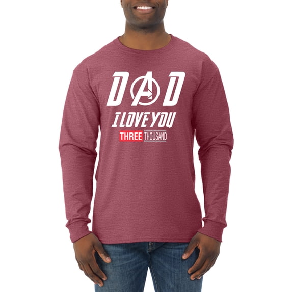 Wild Bobby, Dad I Love You 3000 Endgame Superhero Gift Idea, Father's Day, Men Long Sleeve Shirt, Vintage Heather Red, Large
