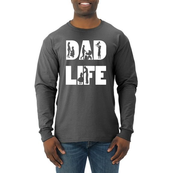Wild Bobby,Dad Life Kids Father Husband Best Dad Gift, Father's Day, Men Long Sleeve Shirt, Heather Black, X-Large