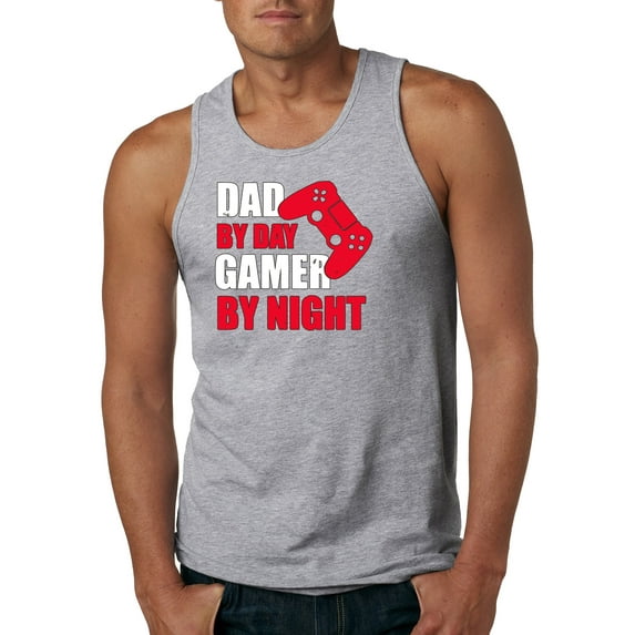 Wild Bobby,Dad by Day Gamer by Night Funny Gaming Dad Gift, Father's Day, Men Graphic Tank Top, Heather Grey, Large