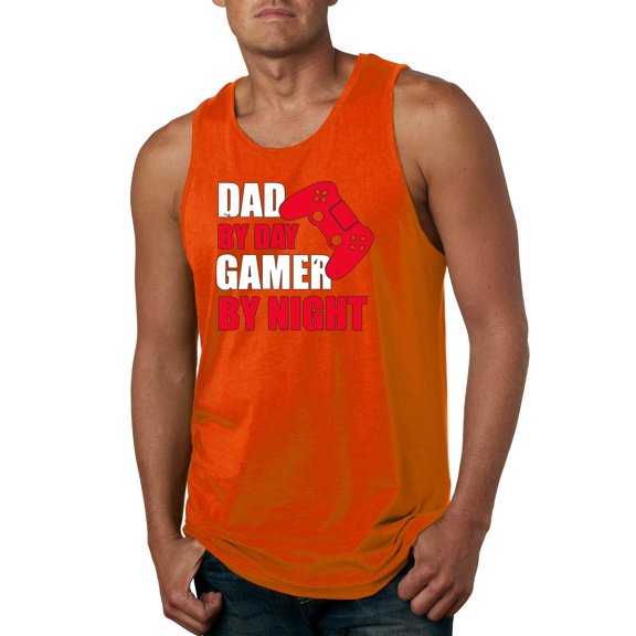 Wild Bobby,Dad by Day Gamer by Night Funny Gaming Dad Gift, Father's Day, Men Graphic Tank Top, Orange, 2XL
