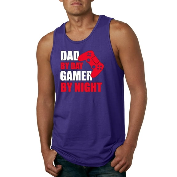 Wild Bobby,Dad by Day Gamer by Night Funny Gaming Dad Gift, Father's Day, Men Graphic Tank Top, Purple, Medium