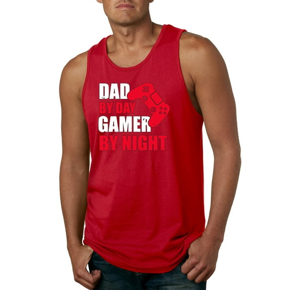 Wild Bobby,Dad by Day Gamer by Night Funny Gaming Dad Gift, Father's Day, Men Graphic Tank Top, Red, 3XL