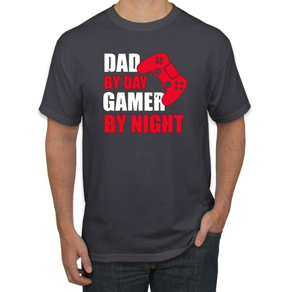 Wild Bobby,Dad by Day Gamer by Night Funny Gaming Dad Gift, Father's Day, Men Graphic Tees, Charcoal, 4XL