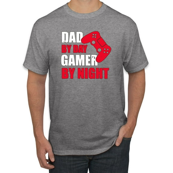 Wild Bobby,Dad by Day Gamer by Night Funny Gaming Dad Gift, Father's Day, Men Graphic Tees, Heather Grey, X-Large