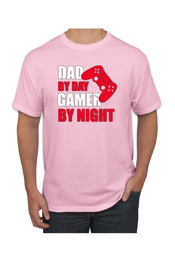 ,Dad by Day Gamer by Night Funny Gaming Dad Gift, Father's Day, Men Graphic Tees, Light Pink, 4XL