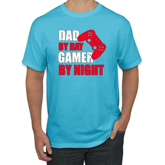 Wild Bobby,Dad by Day Gamer by Night Funny Gaming Dad Gift, Father's Day, Men Graphic Tees, Light Turquoise, 5XL