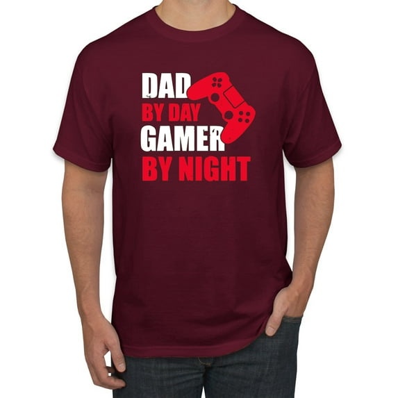 Wild Bobby,Dad by Day Gamer by Night Funny Gaming Dad Gift, Father's Day, Men Graphic Tees, Maroon, Medium