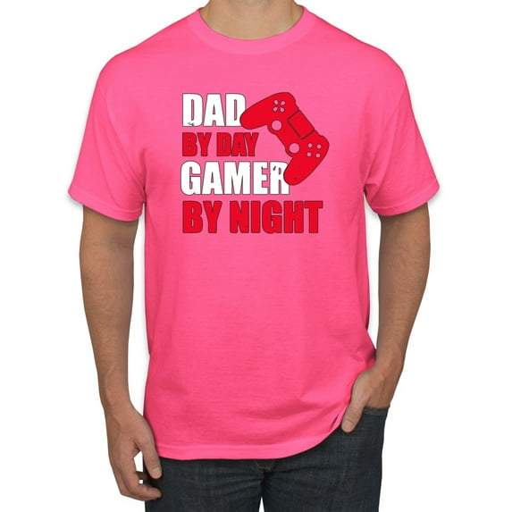 Wild Bobby,Dad by Day Gamer by Night Funny Gaming Dad Gift, Father's Day, Men Graphic Tees, Neon Pink, 4XL