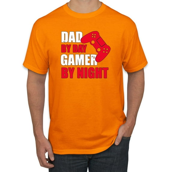 Wild Bobby,Dad by Day Gamer by Night Funny Gaming Dad Gift, Father's Day, Men Graphic Tees, Orange, 5XL