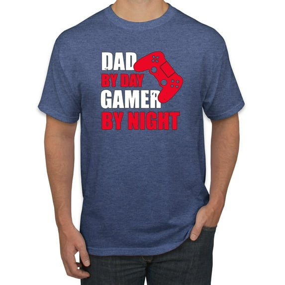 Wild Bobby,Dad by Day Gamer by Night Funny Gaming Dad Gift, Father's Day, Men Graphic Tees, Vintage Heather Blue, X-Large