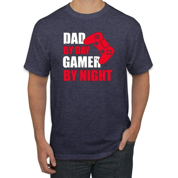 Wild Bobby,Dad by Day Gamer by Night Funny Gaming Dad Gift, Father's Day, Men Graphic Tees, Vintage Heather Navy, 2XL