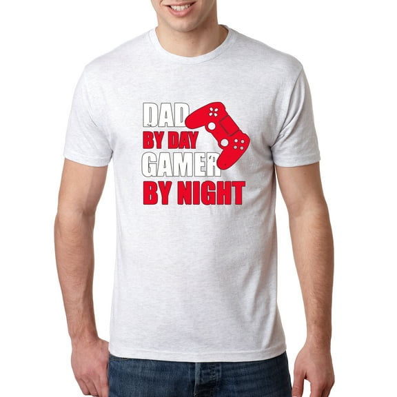 Wild Bobby,Dad by Day Gamer by Night Funny Gaming Dad Gift, Father's Day, Men Premium Tri Blend Tees, Heather White, Small