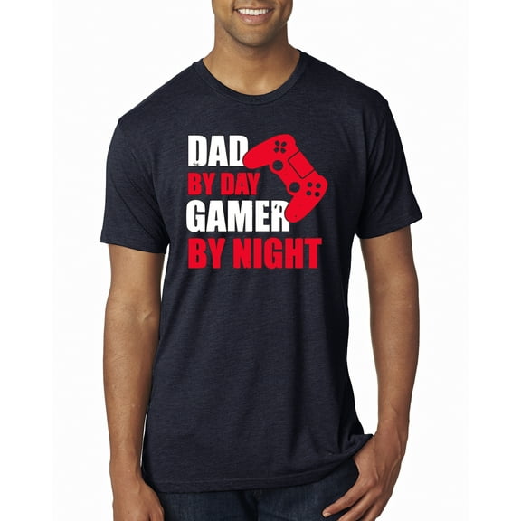 Wild Bobby,Dad by Day Gamer by Night Funny Gaming Dad Gift, Father's Day, Men Premium Tri Blend Tees, Vintage Navy, Large
