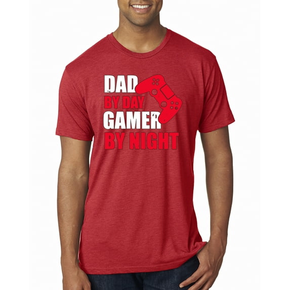 Wild Bobby,Dad by Day Gamer by Night Funny Gaming Dad Gift, Father's Day, Men Premium Tri Blend Tees, Vintage Red, X-Large
