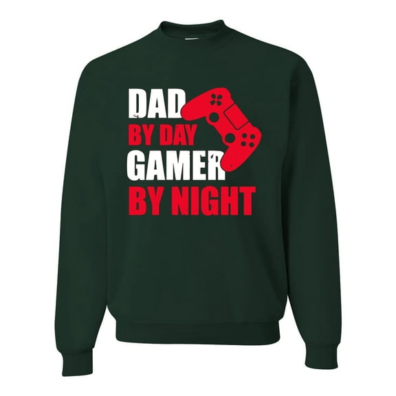 Wild Bobby,Dad by Day Gamer by Night Funny Gaming Dad Gift, Father's Day, Unisex Crewneck Graphic Sweatshirt, Forest Green, X-Large