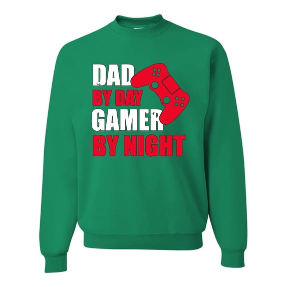 Wild Bobby,Dad by Day Gamer by Night Funny Gaming Dad Gift, Father's Day, Unisex Crewneck Graphic Sweatshirt, Kelly, 5XL