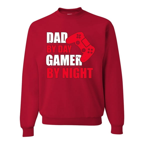 Wild Bobby,Dad by Day Gamer by Night Funny Gaming Dad Gift, Father's Day, Unisex Crewneck Graphic Sweatshirt, Red, X-Large