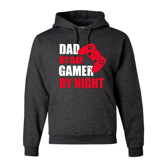 Wild Bobby,Dad by Day Gamer by Night Funny Gaming Dad Gift, Father's Day, Unisex Graphic Hoodie Sweatshirt, Heather Black, X-Large