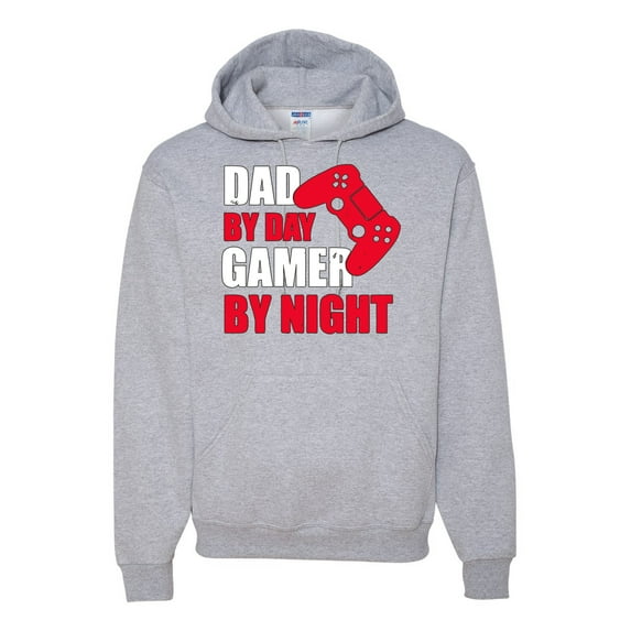Wild Bobby,Dad by Day Gamer by Night Funny Gaming Dad Gift, Father's Day, Unisex Graphic Hoodie Sweatshirt, Heather Grey, Small