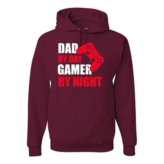 Wild Bobby,Dad by Day Gamer by Night Funny Gaming Dad Gift, Father's Day, Unisex Graphic Hoodie Sweatshirt, Maroon, Large