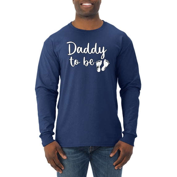 Wild Bobby, Daddy to Be Pregnancy Reveal Gift Parents to Be, Pop Culture, Men Long Sleeve Shirt, Navy, 3X-Large