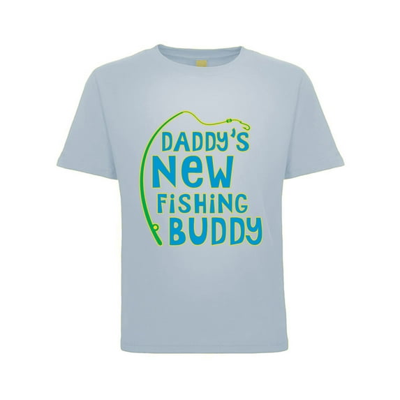 Wild Bobby, Daddys New, Fishing, Buddy Future Fisherman, Fishing, Toddler Crew Graphic Tee, Light Blue, 4T