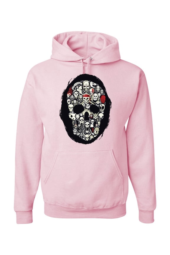 , Dark Skeleton Grim Reaper Trippy Skull Face Fashion Graphic Hoodie Sweatshirt, Light Pink, X-Large