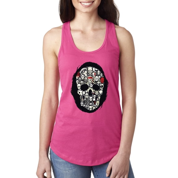 Wild Bobby, Dark Skeleton Grim Reaper Trippy Skull Face Fashion Ladies Racerback Tank Top, Raspberry, Medium