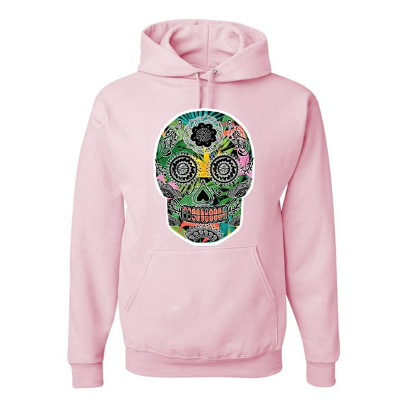 Wild Bobby, Day Of The Dead Calavera Skull Colorful Trippy | Mens Pop Culture Hooded Sweatshirt Graphic Hoodie, Light Pink, Small