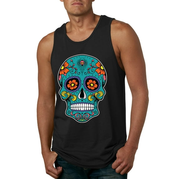 Wild Bobby Day Of The Dead Sugar Skull Pop Culture Men Graphic Tank Top, Black, Large