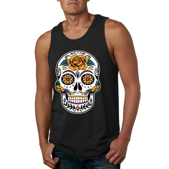 Wild Bobby Day Of The Dead Sugar Skull Pop Culture Men Graphic Tank Top, Black, Medium