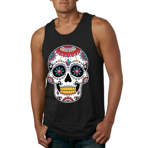 Wild Bobby Day Of The Dead Sugar Skull Pop Culture Men Graphic Tank Top, Black, Small