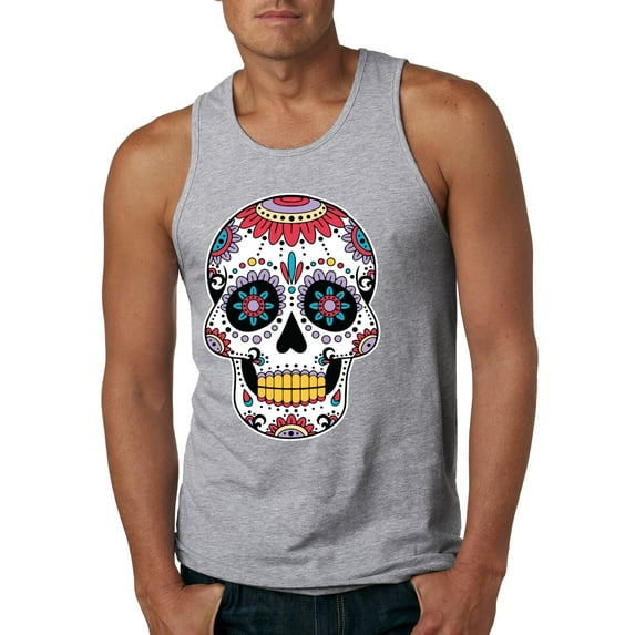Wild Bobby Day Of The Dead Sugar Skull Pop Culture Men Graphic Tank Top, Heather Grey, Medium