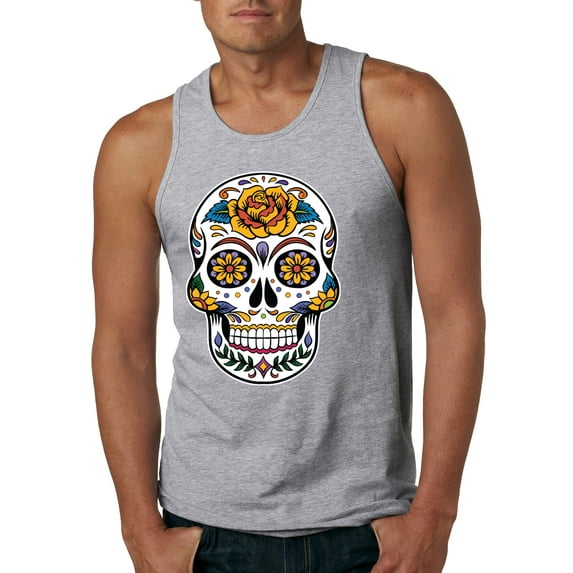 Wild Bobby Day Of The Dead Sugar Skull Pop Culture Men Graphic Tank Top, Heather Grey, X-Large