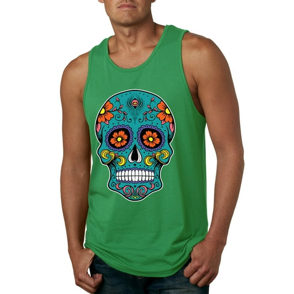Wild Bobby Day Of The Dead Sugar Skull Pop Culture Men Graphic Tank Top, Kelly, X-Large