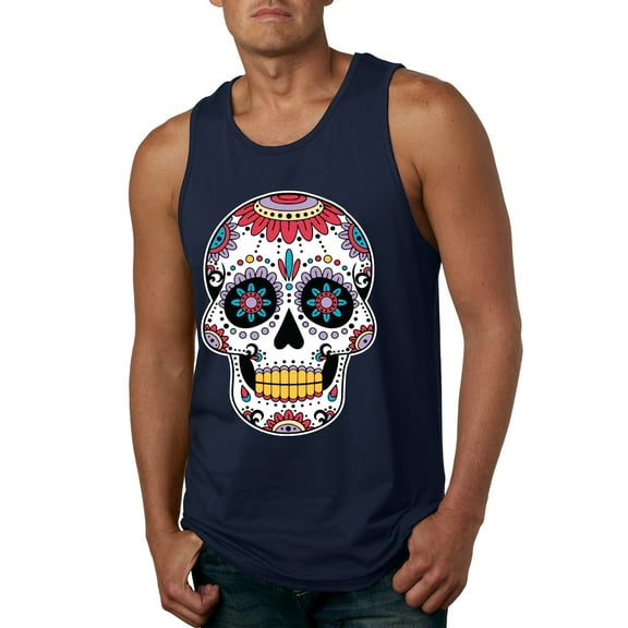 Wild Bobby Day Of The Dead Sugar Skull Pop Culture Men Graphic Tank Top, Navy, Large
