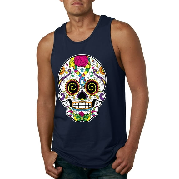 Wild Bobby Day Of The Dead Sugar Skull Pop Culture Men Graphic Tank Top, Navy, Medium